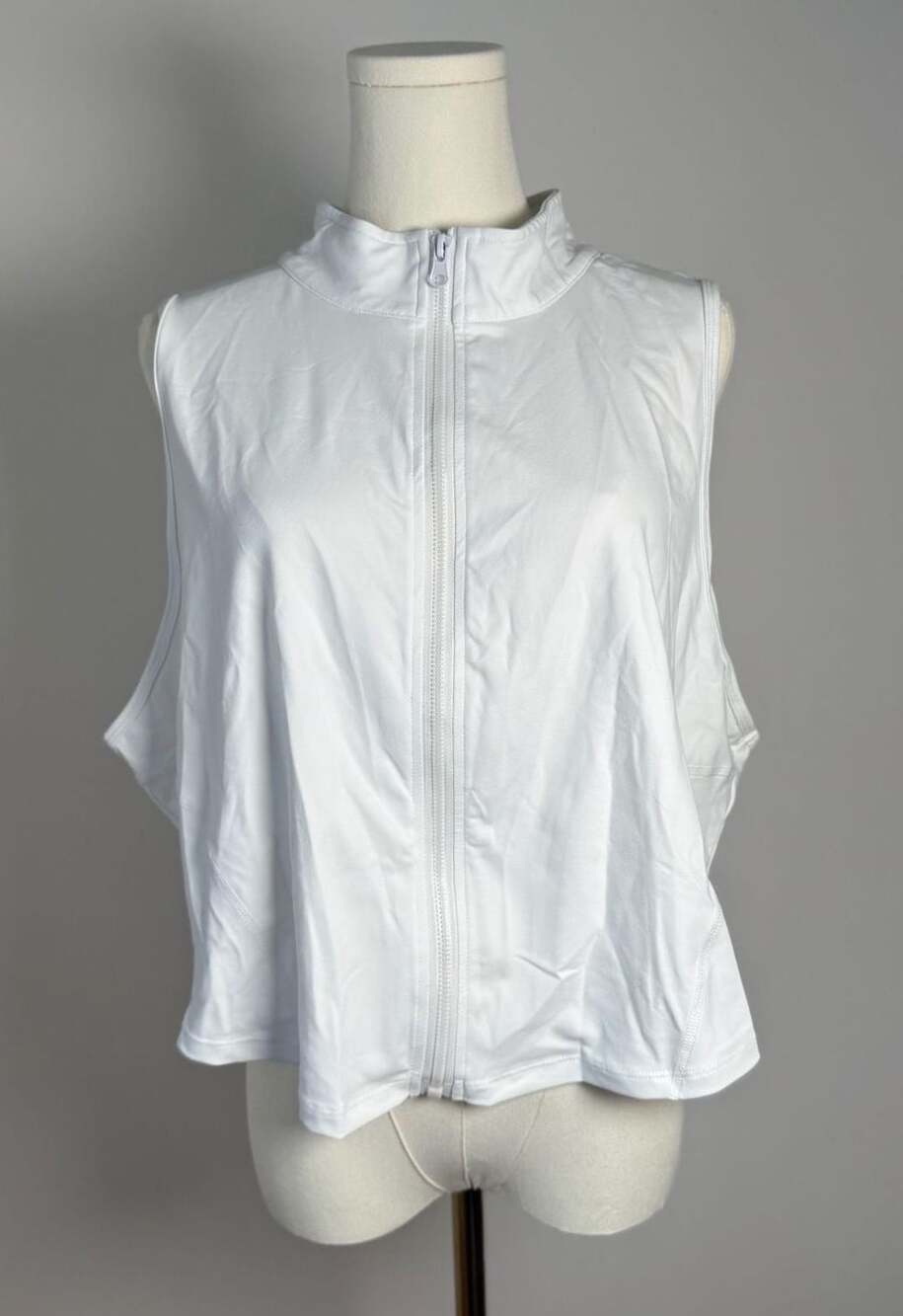 Halara Mock Neck Zip Front Sleeveless Cropped Tank Top White 4X